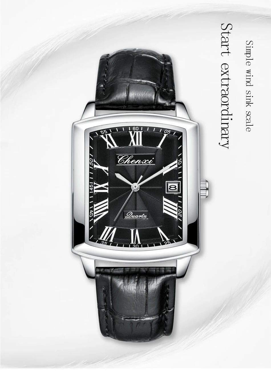 CHENXI Quartz Couple Watches Fashion Casual Rectangle Dial Alloy Man Woman Watch Luminous Calendar Couples Watch