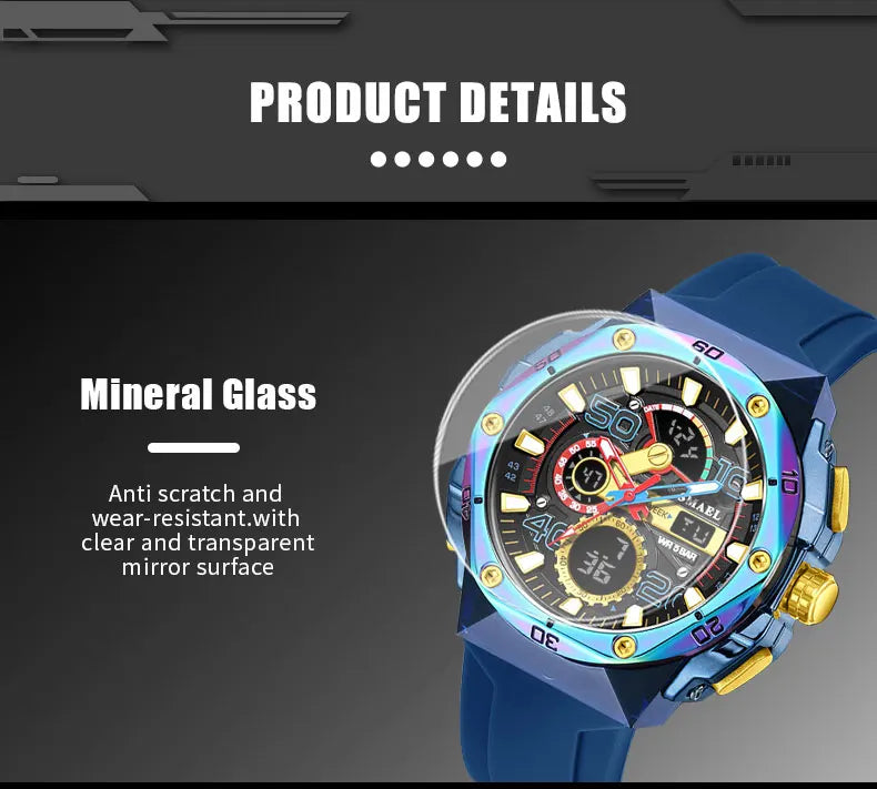 SMAEL Men's Sport Digital LED Watch Dual Time Stopwatch Alarm Clock 50M Waterproof 8113 Wristwatch Sports Army Military Watches