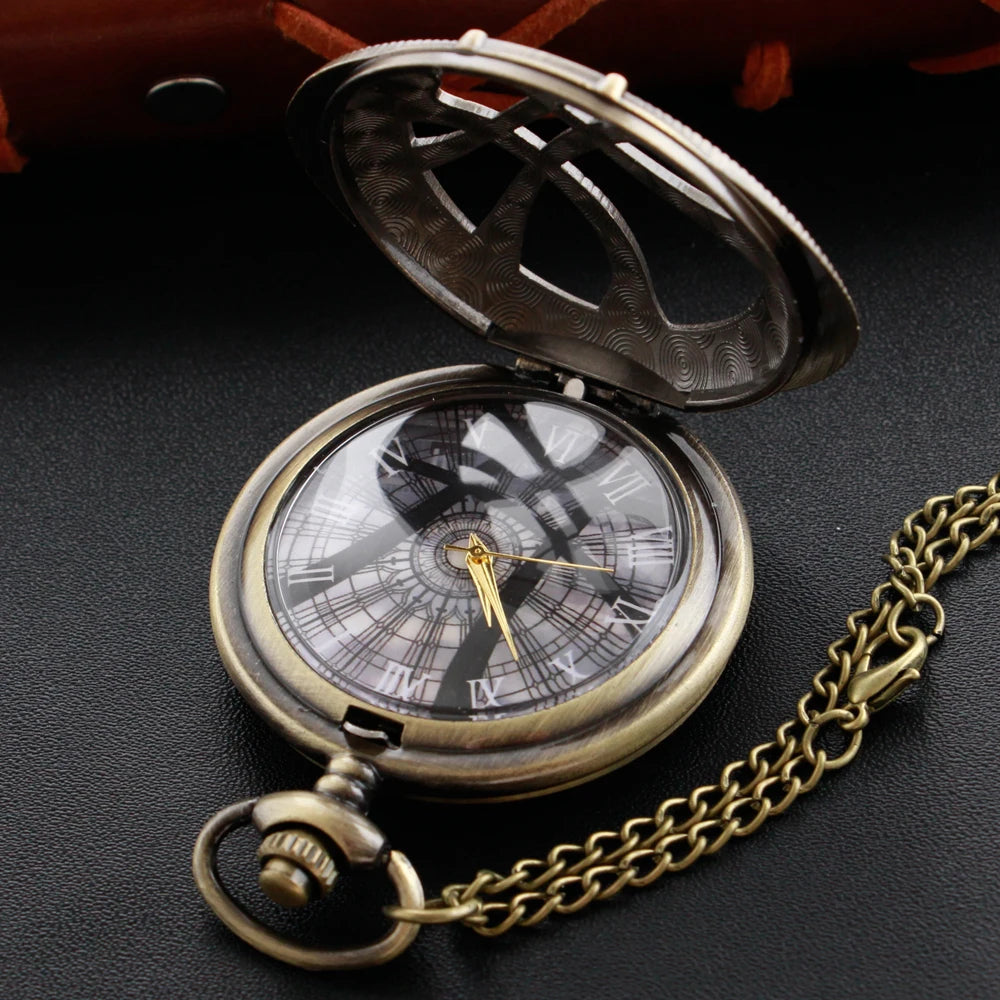 Vintage Bronze Eye Round Case Shape Quartz Pocket Watch Jewelry Pendant Necklace Chain Gifts for Men Women