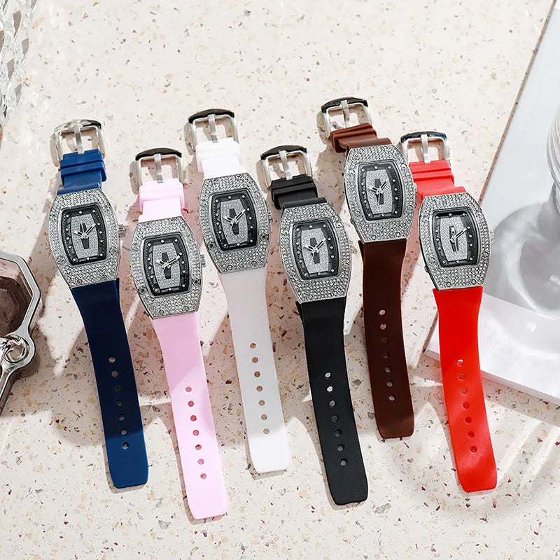 New Fashion Women Crystal Tonneau Watches For Woman Silicone Jelly Quartz Watch Students Gifts Reloj Mujer Ladies Wrist Watches