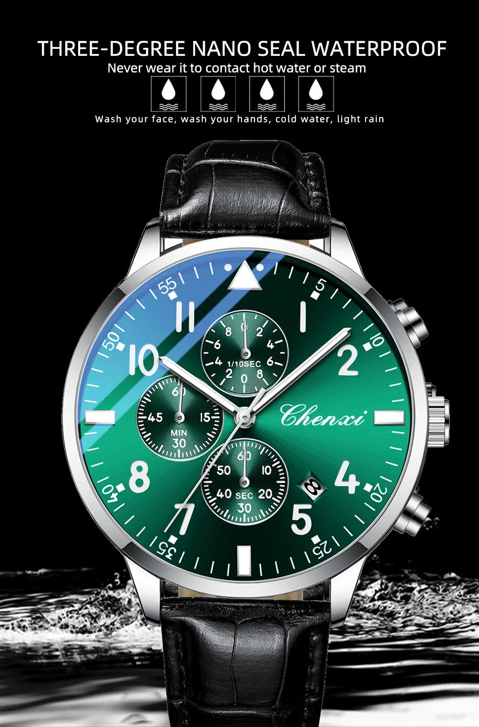 2025 New CHENXI Man Watch 43mm Classic Sports Chronograph Waterproof Luminous Quartz Men's Watches Leather Strap