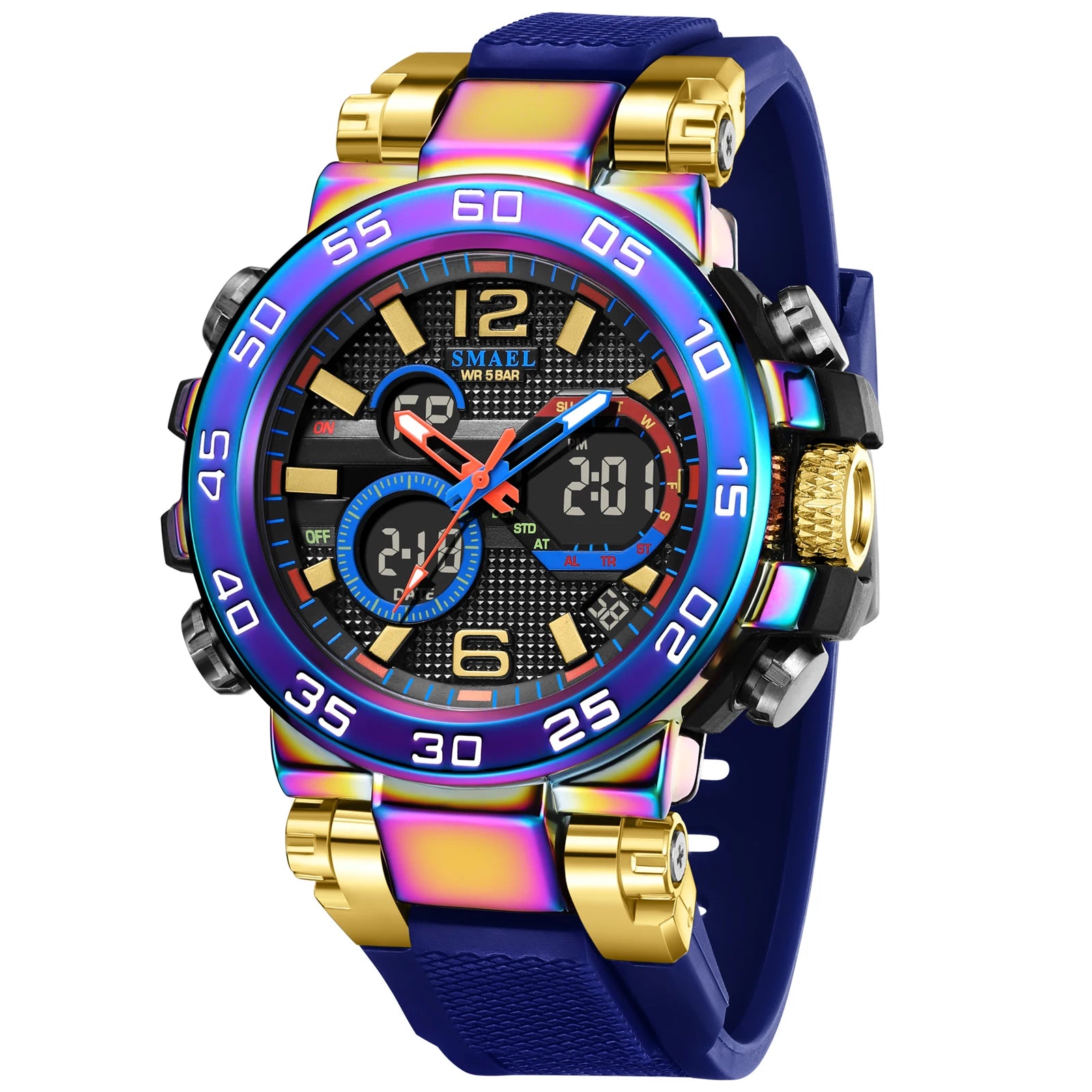 SMAEL 8106 Men's Analog Digital Dual Display Sport Watch - 50M Waterproof LED Backlight Alarm Chronograph Stopwatch