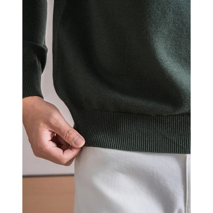 Old Money Style Men's Semi-High Neck Henley Sweater 4.6% Wool Blend Anti-Pilling Knit  Korean Casual Daily Wear