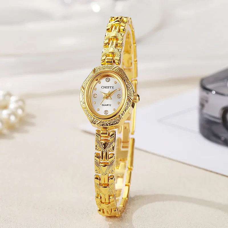 Women Luxury Watch Fashion Gold Watches Female Oval Dial Bracelet Watches Simple Wristwatches Wholesale Relojes Para Mujer