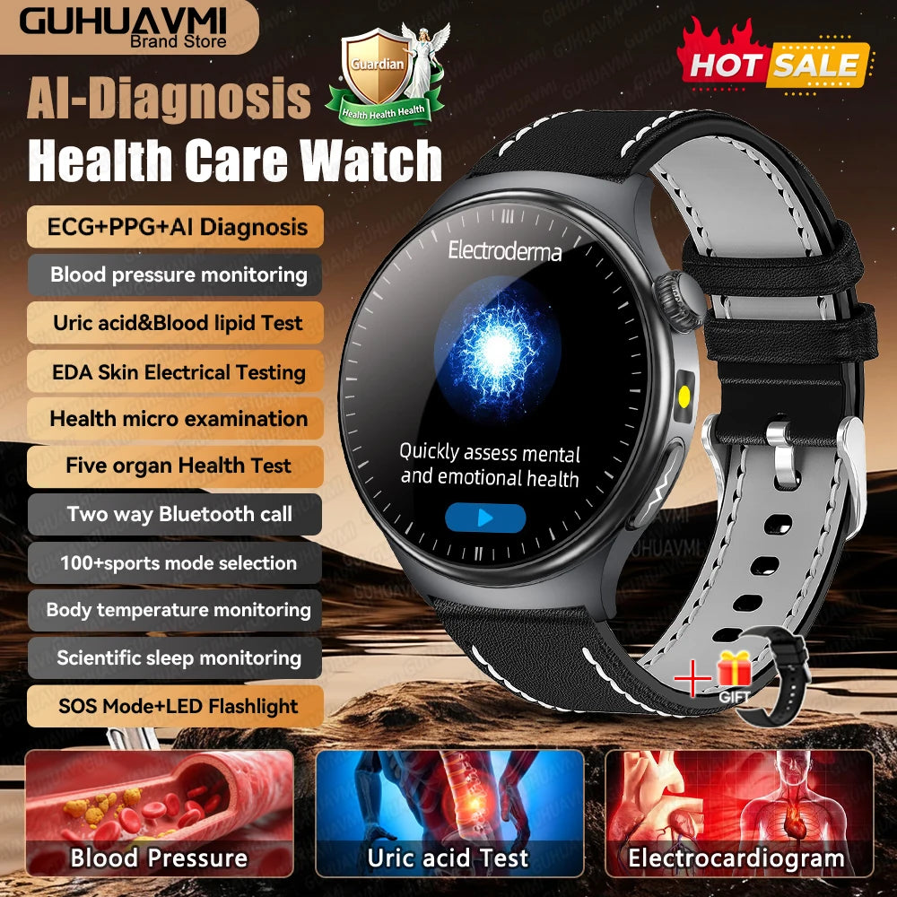 Newly Upgared Precise Health Diagnosis Smart Watch ECG Uric Acid Blood Pressure Micro Physical Examination Clock For Android iOS