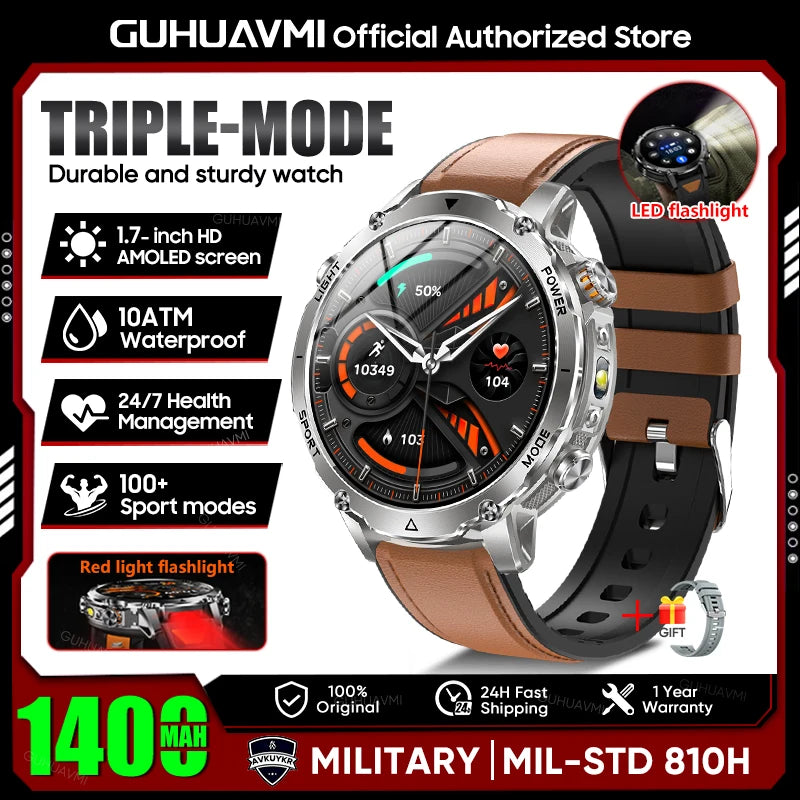 2026 New Military Smart Watch Men 1400mAh Battery 1.7-Inch AMOLED Sport GPS Track Bluetooth Call Rate Smartwatch For Android IOS