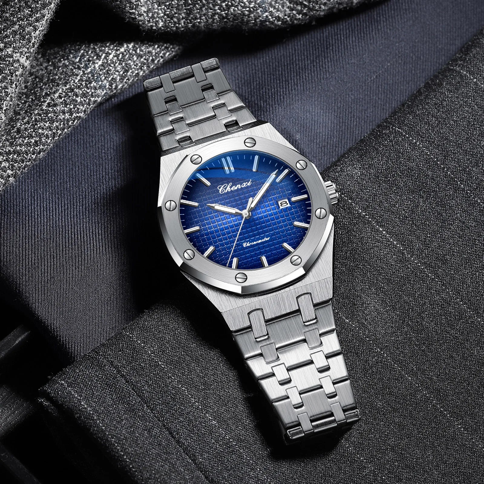 CHENXI NEW Men's Watches Fashion Casual Luminous Date Quartz Watch Male Clock Gifts 42mm Dial Gold Wristwatch Waterproof