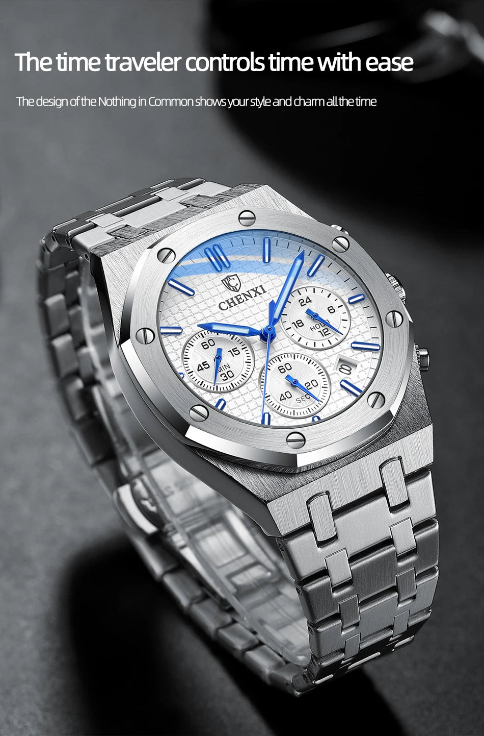 Luxury Business CHENXI Man Watch High Quality Chronograph Moon Phase Quartz Watches Original Waterproof Clock Male New 2025