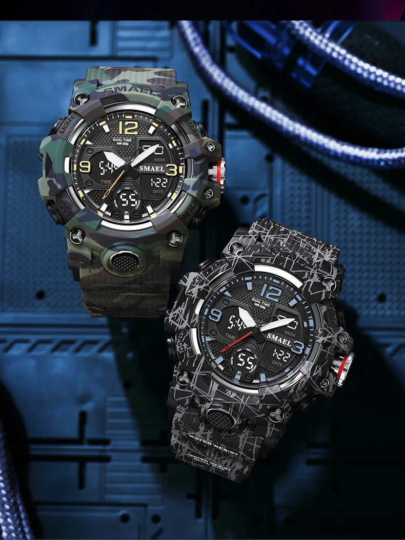 Sport Watch Military Watch For Men Alarm Clock Stopwatch LED Digital Back Light Dual Time Display 8008 Men's Watches Waterproof