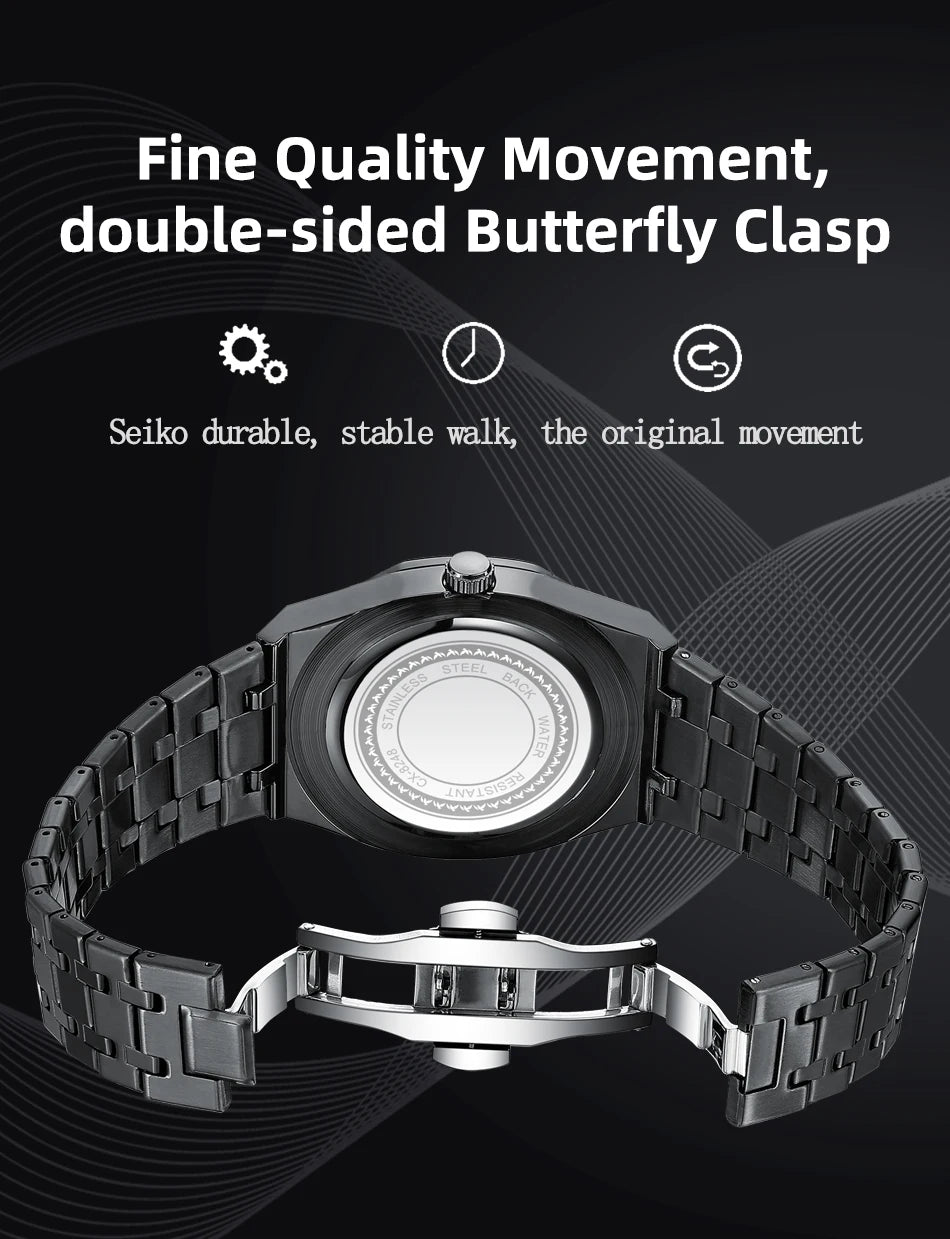 CHENXI NEW Men's Watches Fashion Casual Luminous Date Quartz Watch Male Clock Gifts 42mm Dial Gold Wristwatch Waterproof