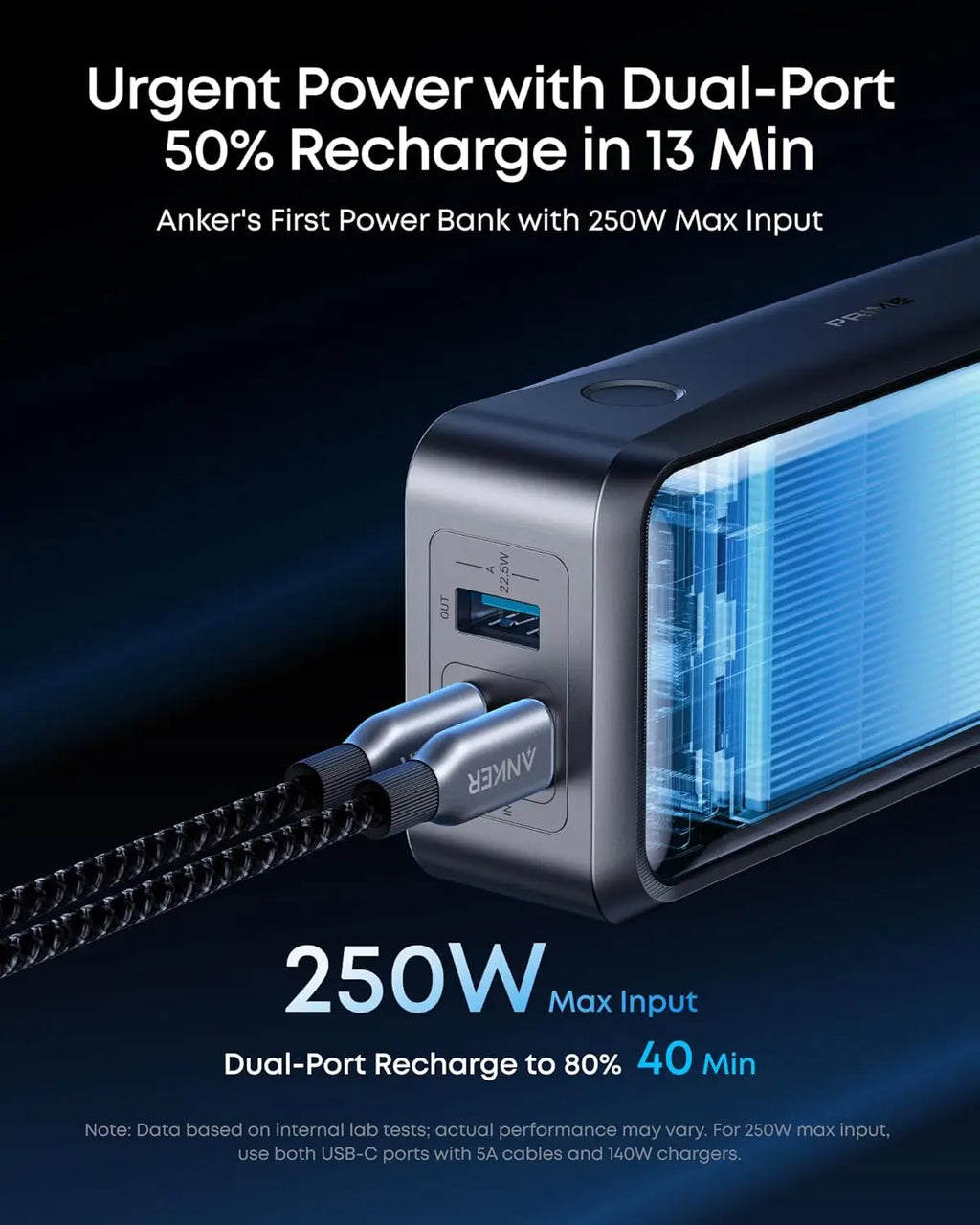 Anker Prime Power Bank, 26,250mAh 3-Port Portable Charger with 300W Max Output, Two-Way Charging, TSA-Approved, App Control,