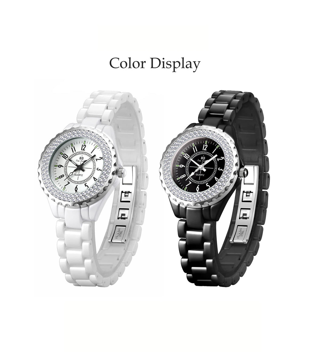 New Fashion Women Quartz Watch Ceramic Strap Clock Silver Diamond Wristwatch for Girl Student Relogio Feminino Dress Gifts