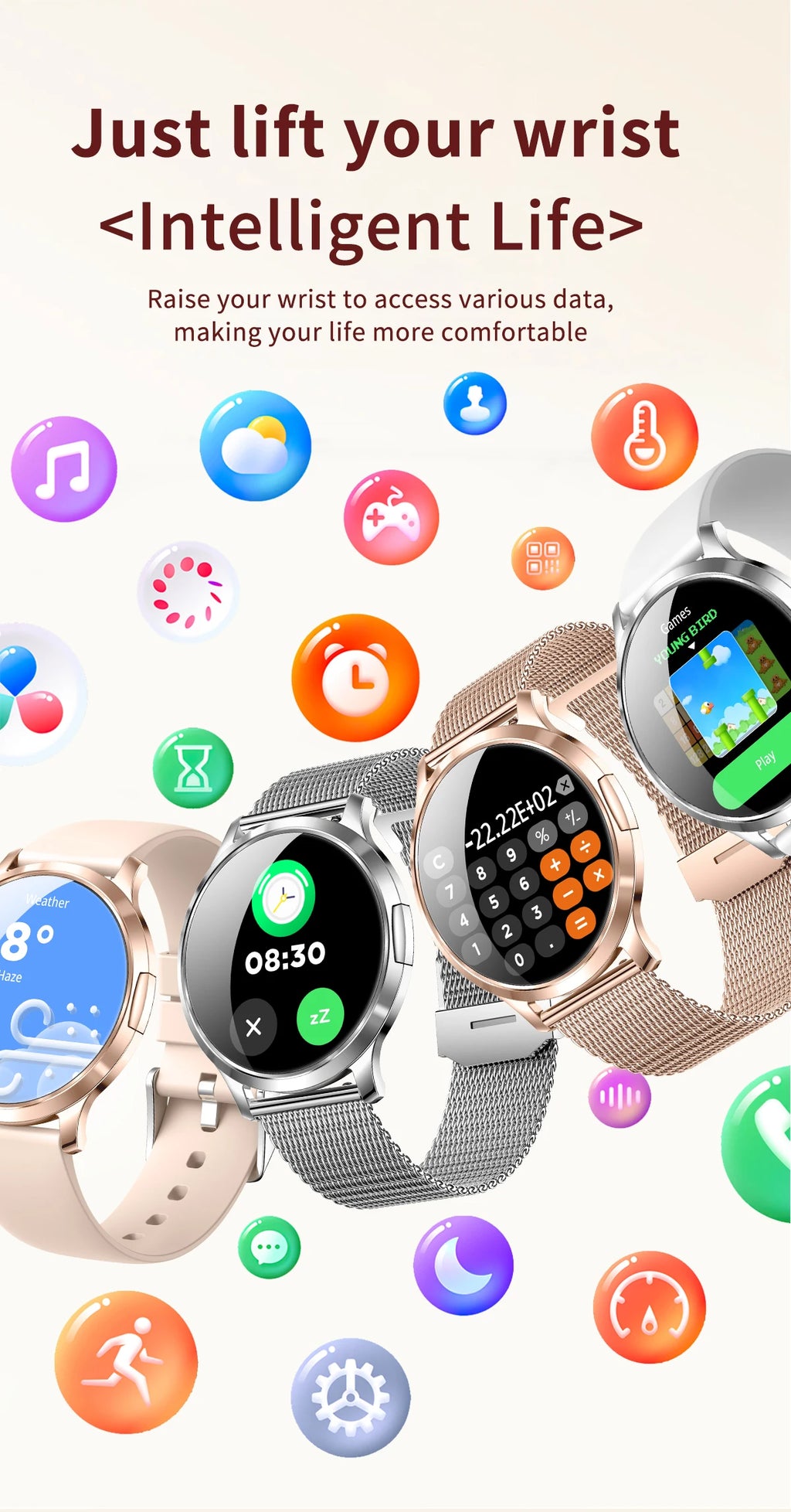 New Women Smart Watch 1.32"AMOLED Full Touch Screen Bluetooth Call Blood Pressure IP68 Waterproof NFC 7.3mm Ultra-thin bracelet