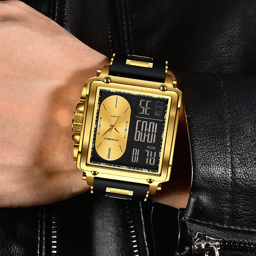LIGE Fashion Square Digital Watch Men Casual Sports Waterproof Men's Quartz Wristwatch FOXBOX Top Brand Luxury Chronograph Watch