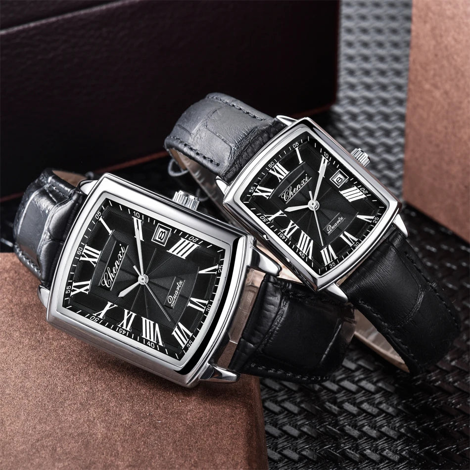 CHENXI Quartz Couple Watches Fashion Casual Rectangle Dial Alloy Man Woman Watch Luminous Calendar Couples Watch