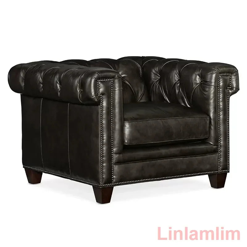 Classic Tufted Couch – Luxury Genuine Leather Chesterfield Sofa 3-Seater with Rolled Arms and Nailhead Trim, for Living Room