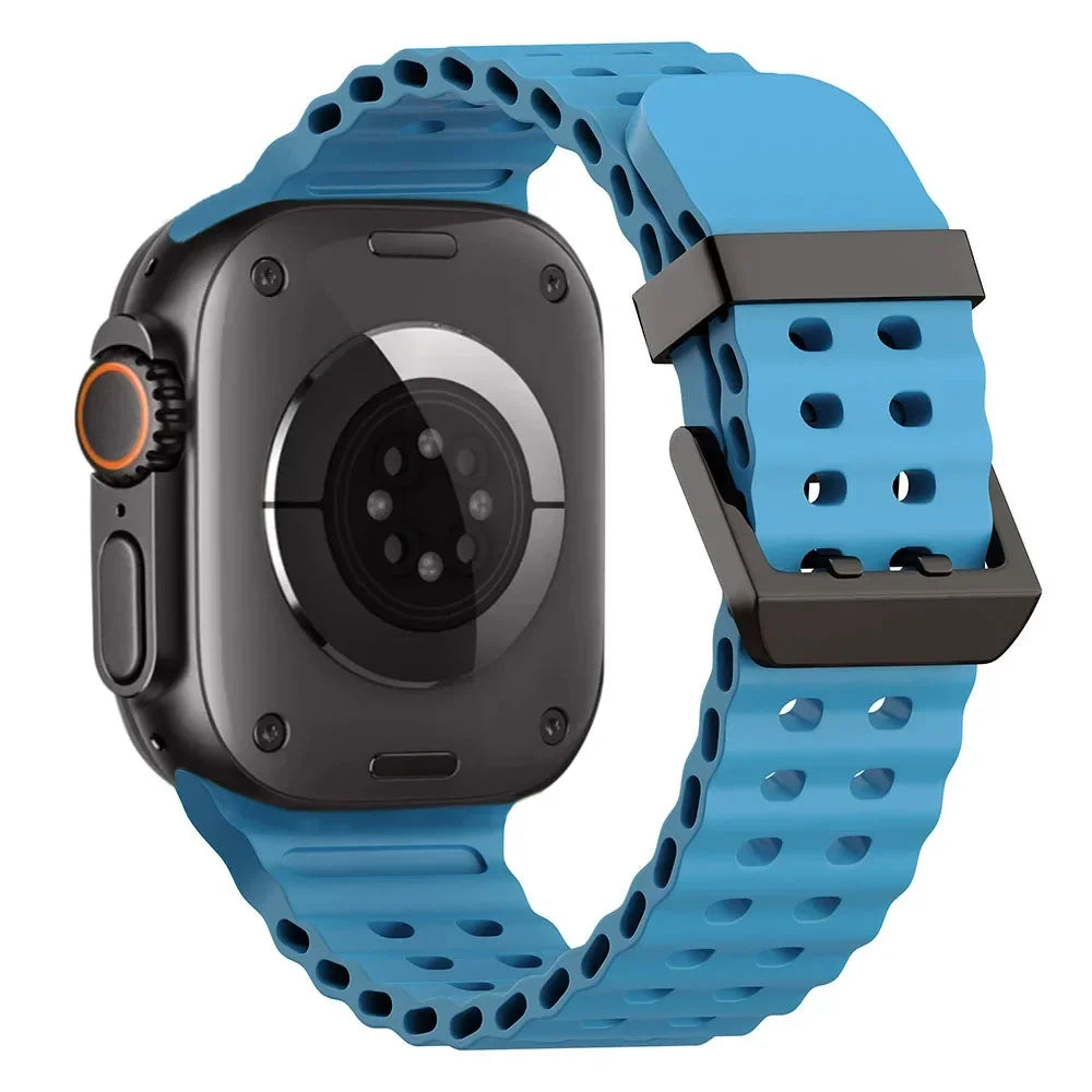 Ocean Silicone+Metal Buckle Strap for Apple Watch Band Ultra 49mm Series 11 10 46mm Band iWatch 9 8 7 45mm 6 5 4 SE 44mm Correa