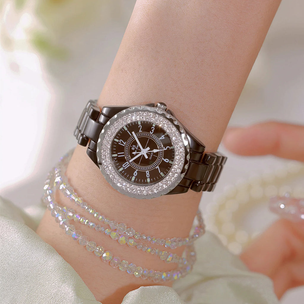 New Fashion Women Quartz Watch Ceramic Strap Clock Silver Diamond Wristwatch for Girl Student Relogio Feminino Dress Gifts