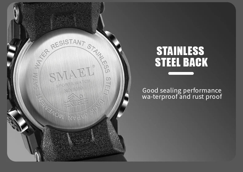 SMAEL 8099 Men's Military Digital Sport Watch - 50m Waterproof LED Backlight Alarm Stopwatch Chronograph Shockproof Gifts