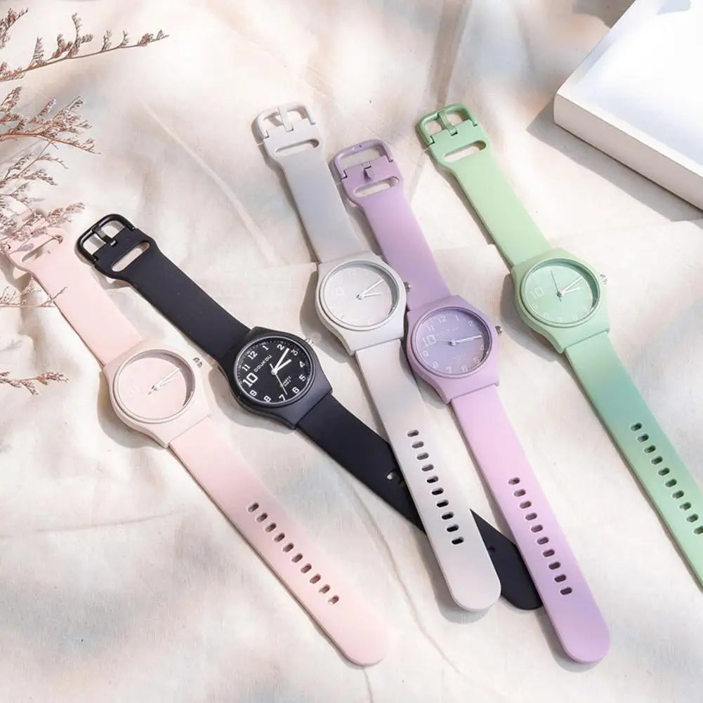 Summer Candy Colors Watch Korean Women Circular Quartz Watches Trendy Ladies PU Leather Watch Luxury Simple Wristwatch Clock