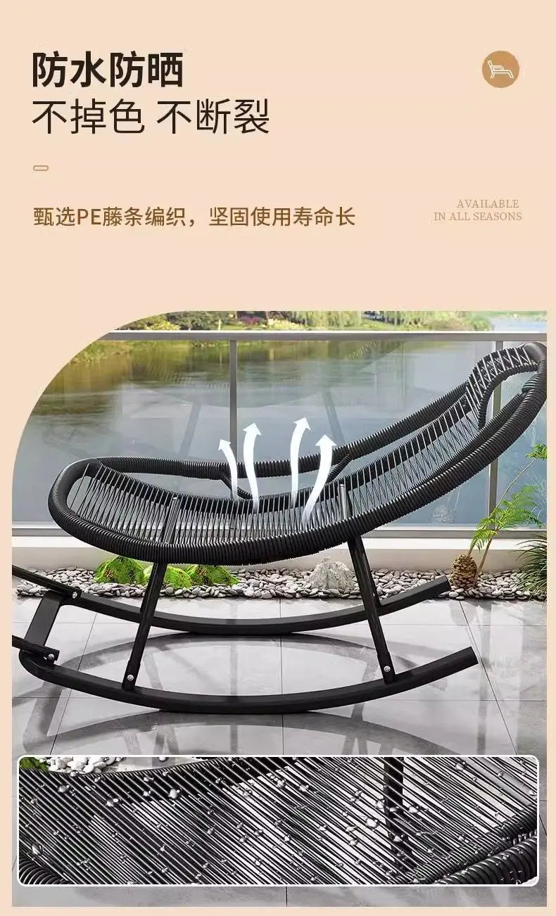 Leisure Lounge Chair, Garden Chair, Widened Rocking Chair, Rattan Rainbow Rocking Chair