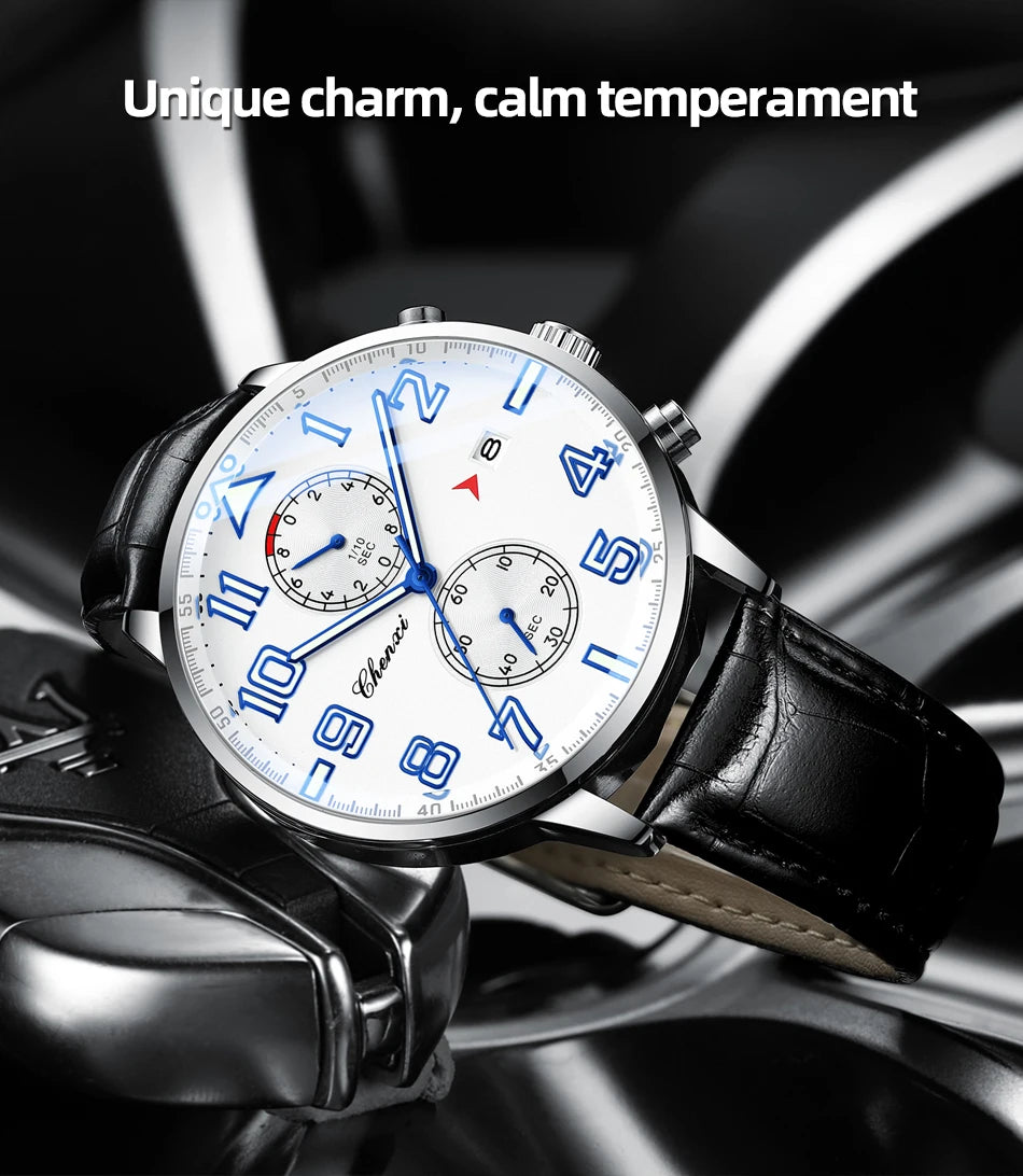 Fashion Luxury Business Men's Wristwatch Round Dial Luminous Waterproof Calendar Chronograph Man Watch