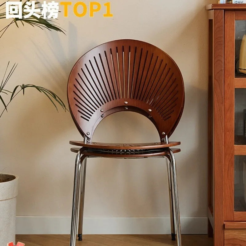 Retro Mid Century Solid Wood Shell Chair Simple Backrest Dining Tea Chair Luxury Home Furniture