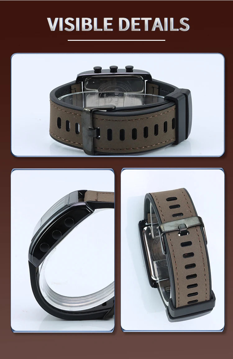 BNMI Men's Digital Watch Multifunctional Square Electronic Man Watches Luminous Weekly LED Display Alarm Stopwatch