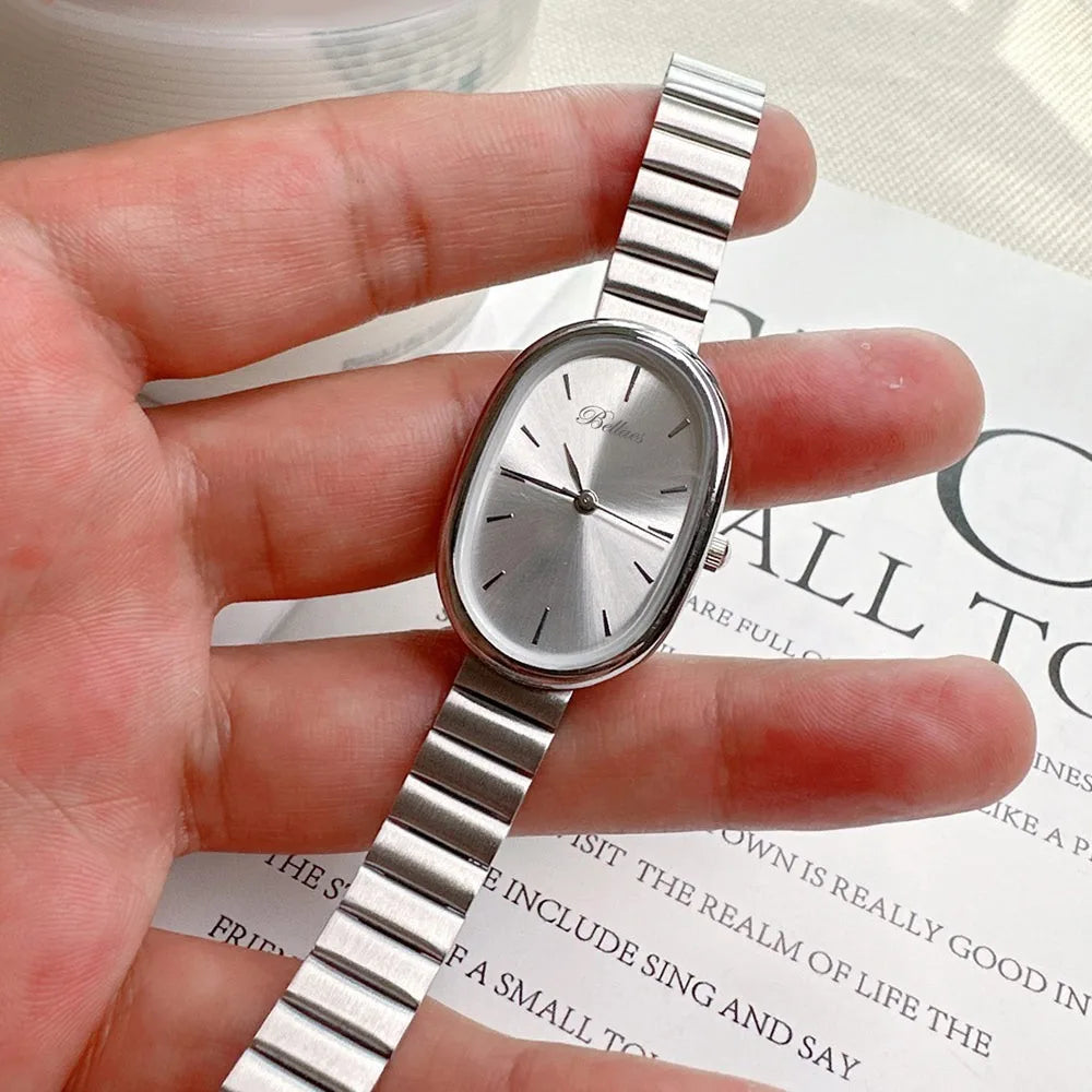 New Oval Dial Quartz Watch Simple Fold-down Clasp Watch Fashion Wristwatch Student Wristwatch