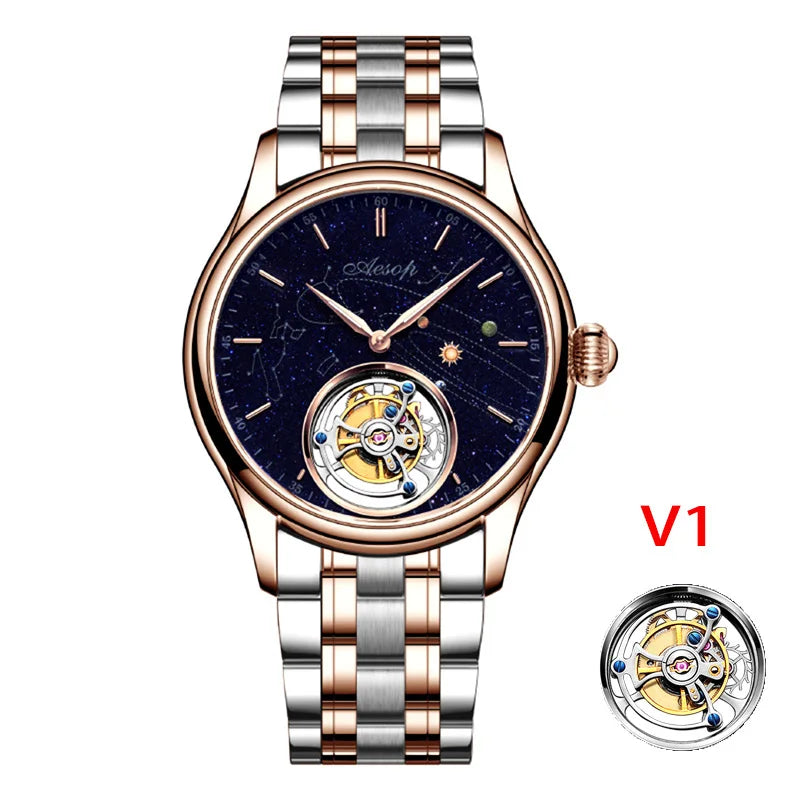 AESOP 7025 Flying Tourbillon Movement Watch Brand For Men Skeleton Mechanical Luxury Watches Wterproof Wristwatches Sapphire