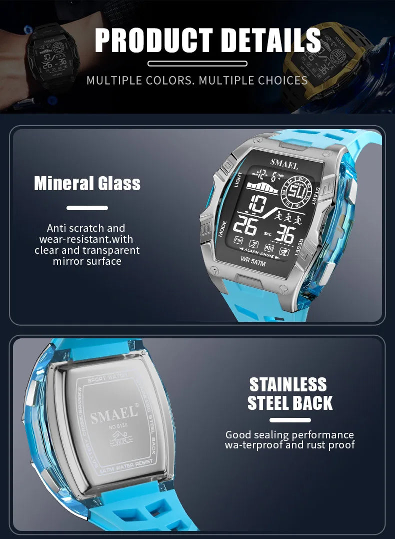 Military Watches Smael relojMen Watch 2025 New 50M Waterproof  Stopwatch Alarm LED Light Digital Watches 8130 Men's Sports Watch