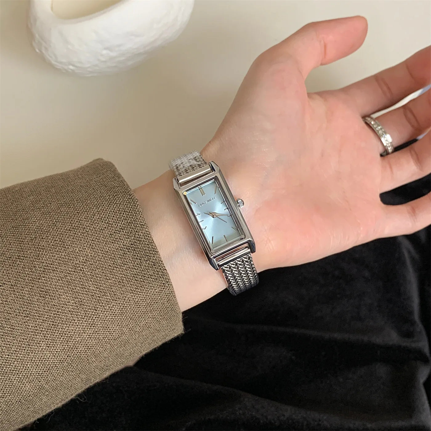 Women Watch for Girls Quartz Reloj Mujer Sliver Blue Gold Green Orologio Ladies Wristwatch Simple Vintage Rectangle Shaped Clock