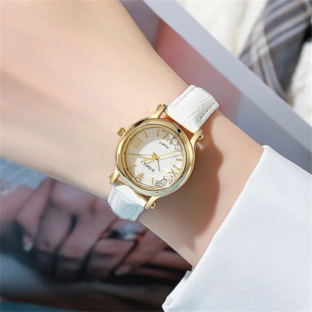 Ladies Fashion 2025 New Simple Roller Ball Small Quartz Watch Business Black Leather Women's Dress Clock Wristwatch