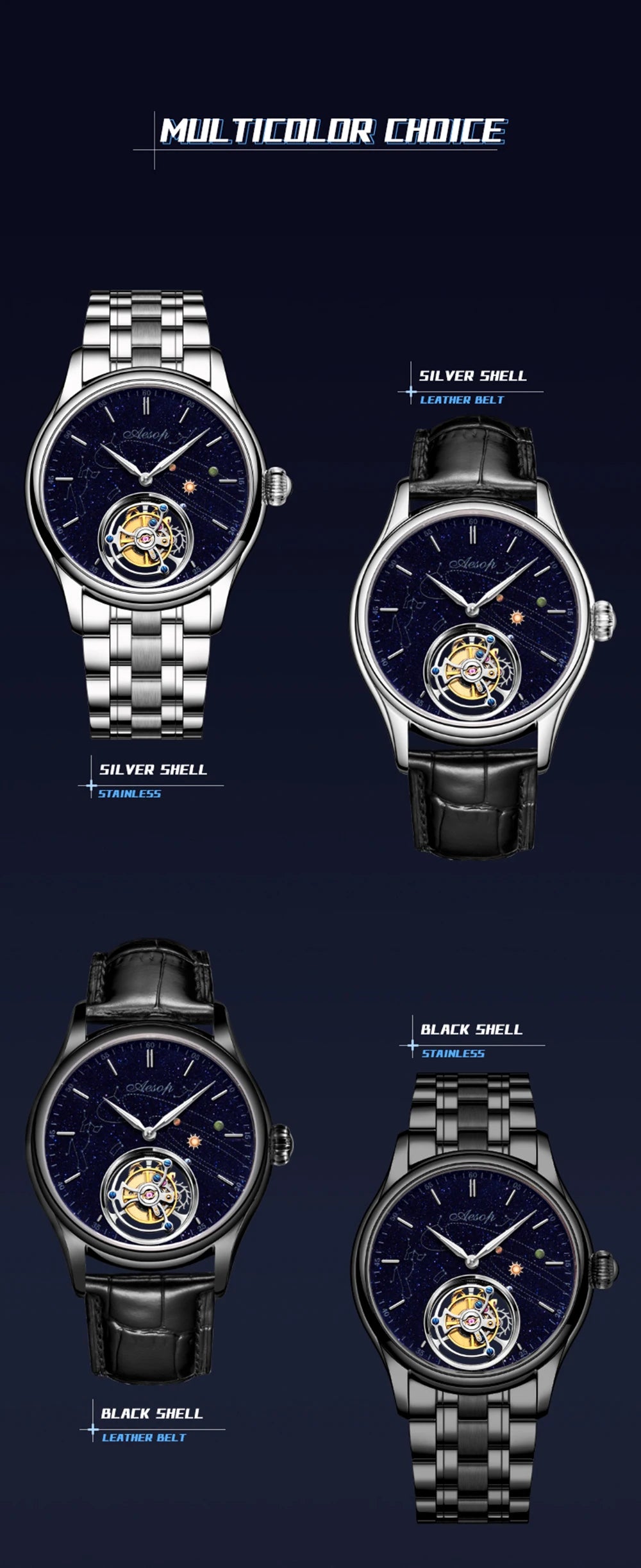 AESOP 7025 Flying Tourbillon Movement Watch Brand For Men Skeleton Mechanical Luxury Watches Wterproof Wristwatches Sapphire