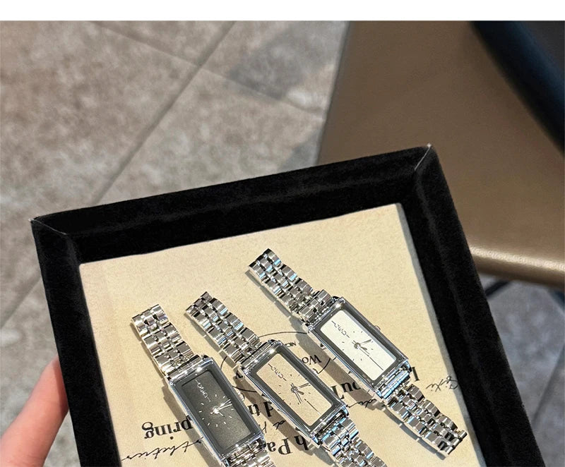 GEDI Watches for Woman Rectangular Steel Bracelet Women's Silver Watches Quartz Vintage Watch Waterproof Fashionable Wristwatch