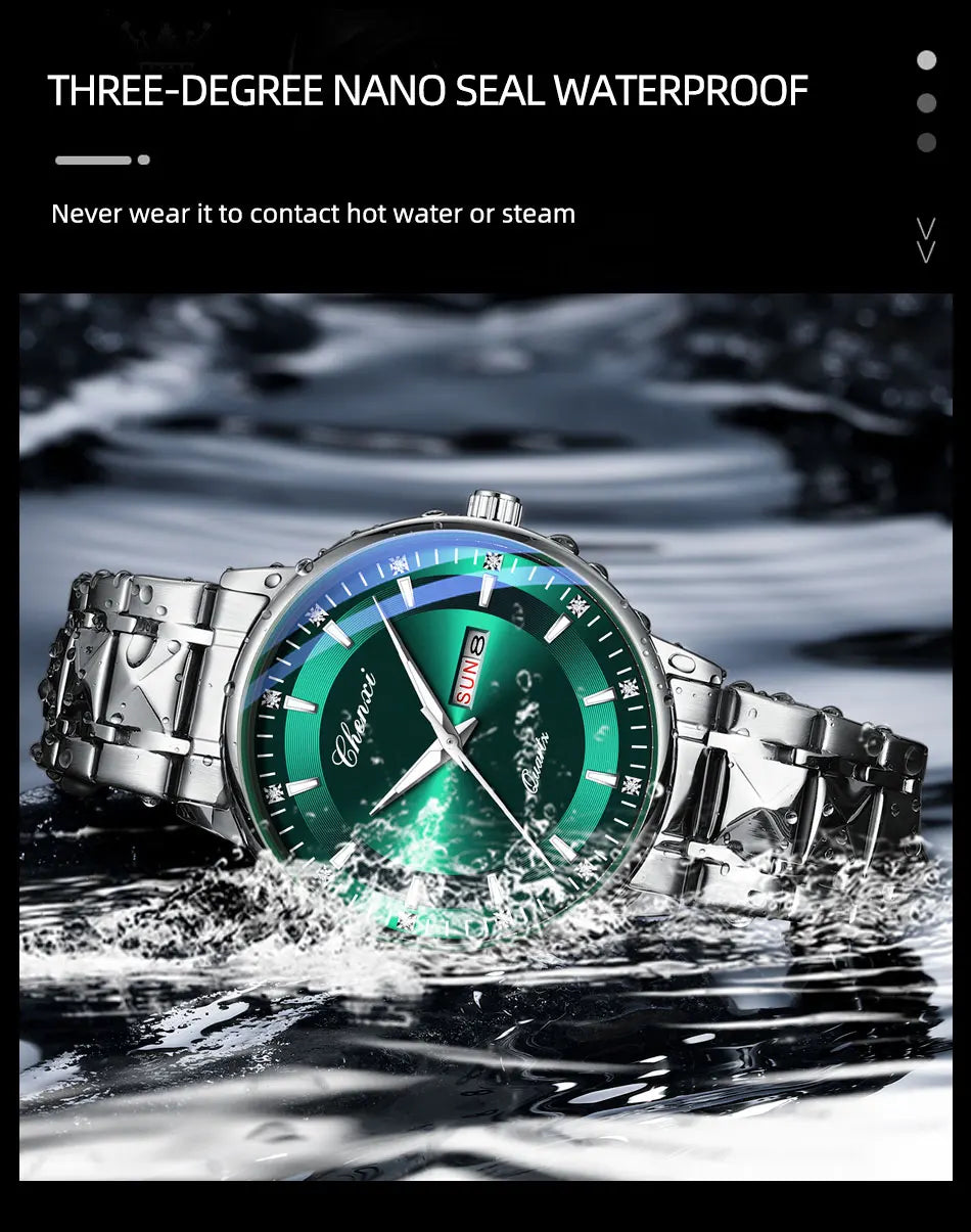CHENXI Top Brand Fashion Men's Watch Convex Mirror Waterproof Night Light Date Calendar Stainless Steel Strap Quartz Watches NEW