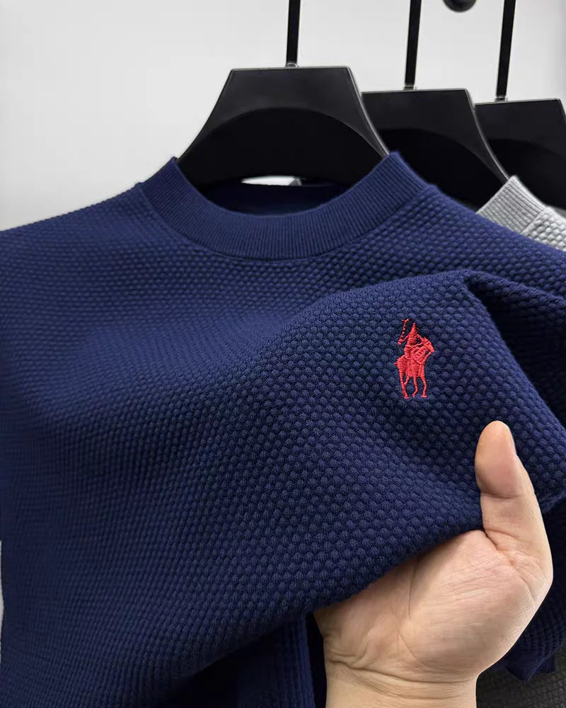 Luxury 100% cotton knitted short sleeve T-shirt high-end brand pony embroidery summer solid color  men's casual round neck top