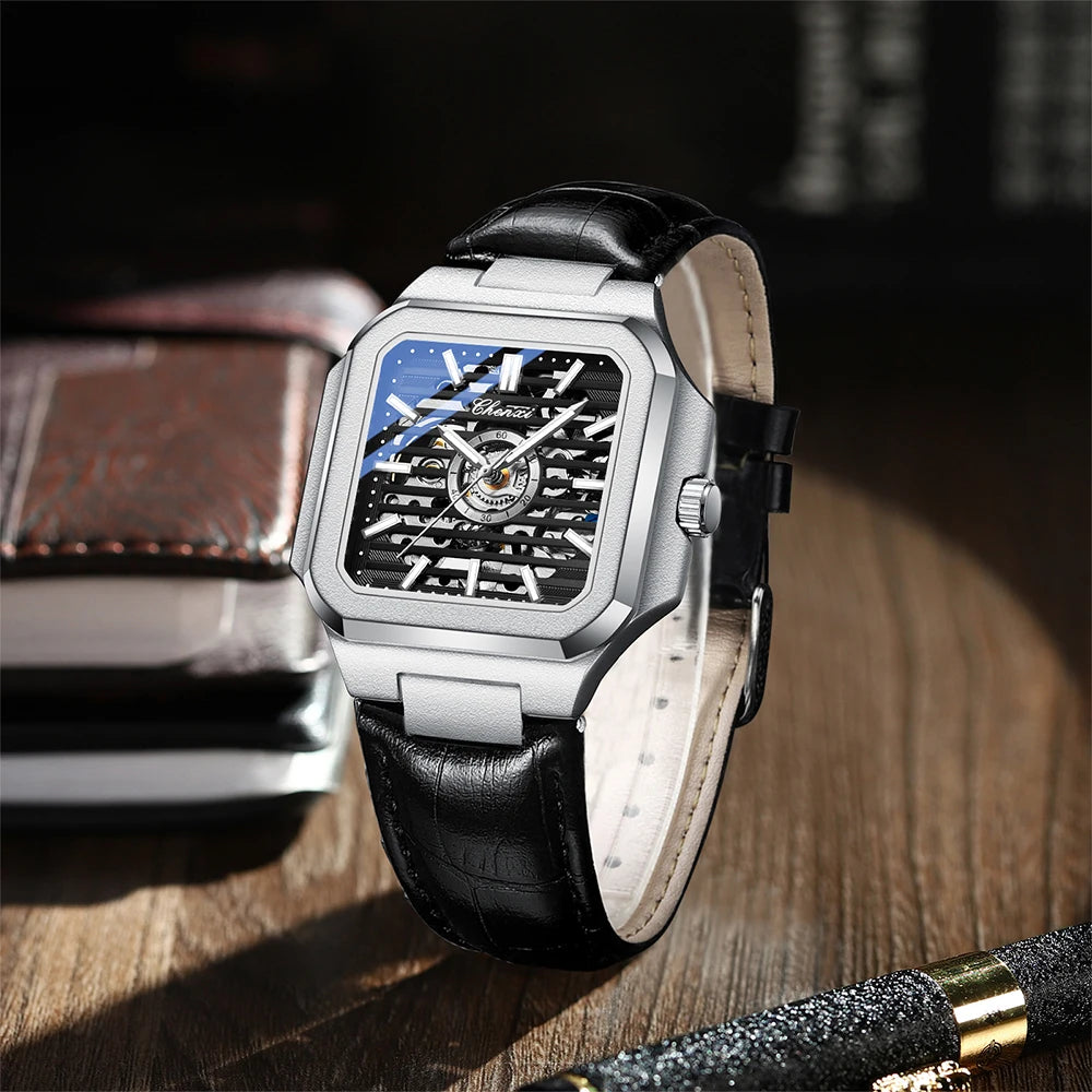 CHENXI Mechanical Men's Watch High-end Square Dial Men Watches Fully Automatic Hollow Wristwatches Male Gifts