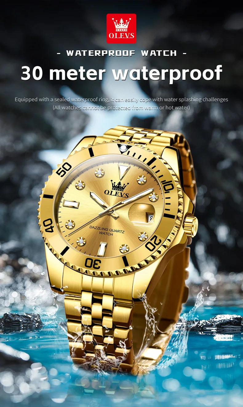 OLEVS 9809 Mens Watch Original Fashion Quartz Watch Zircon Scale Waterproof Luminous Reloj Hombre Automatic Date Watch For Man