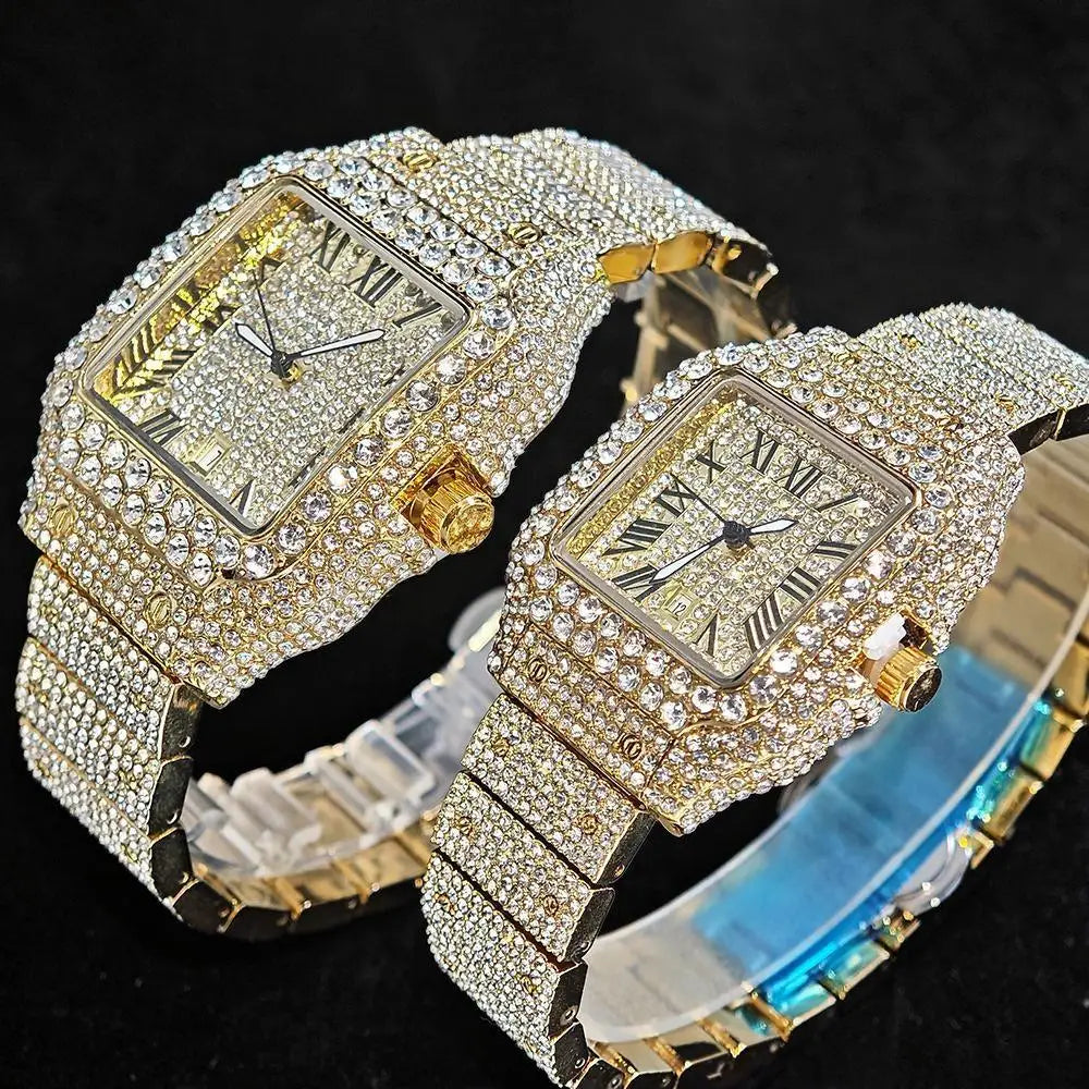 UNIGUET Luxury Ice Watch for Men Women Fashion Hip Hop Full Diamond Square Couple Wristwatch Gift 2026 Hor Sale