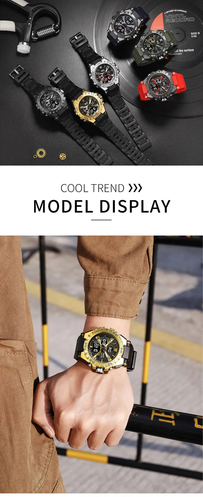 New Men Fashion Watches Quartz Watch Waterproof 50M Man Digital Watch Led 8071 Smael Brand Watch Military Sports Dual Display