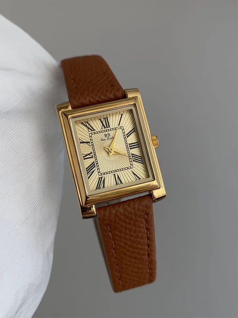 Ladies Elegant Quartz Vintage Watch Niche Minimalist Leather Strap Wristwatch Gifts Women Watches Exquisite Fashion