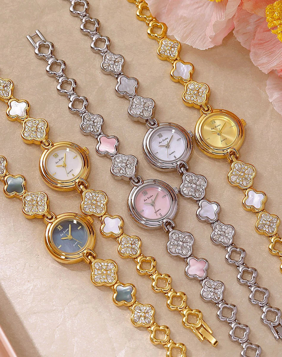 Women's Watch Natural Blue Shell Dial Bracelet Elegant Crystal Dress Watches for Women Fashion Luxury Small Quartz Ladies Clock