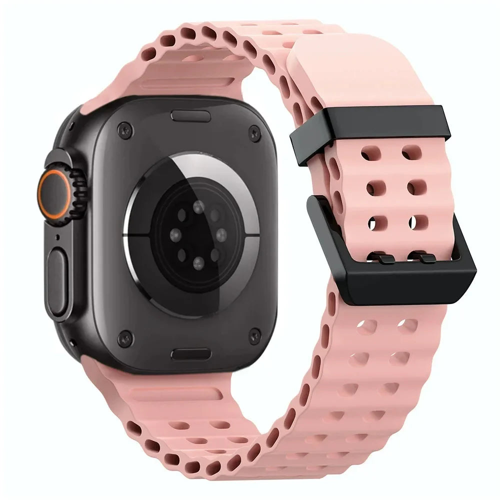 Ocean Silicone+Metal Buckle Strap for Apple Watch Band Ultra 49mm Series 11 10 46mm Band iWatch 9 8 7 45mm 6 5 4 SE 44mm Correa