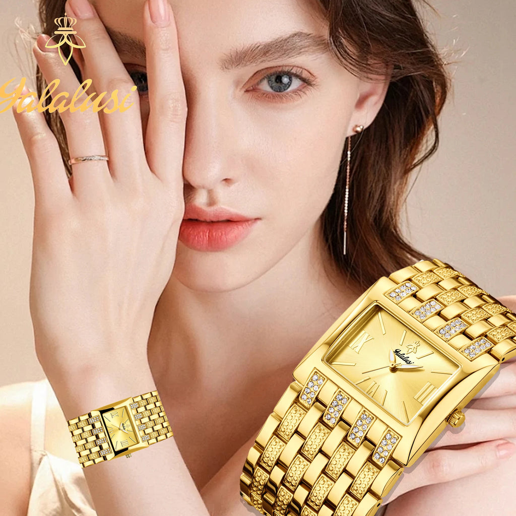 YaLaLuSi Brand: Fashionable Women's Waterproof Quartz Bracelet Watches – Luxury Gold Watches for Gifts reloj mujer Ladies