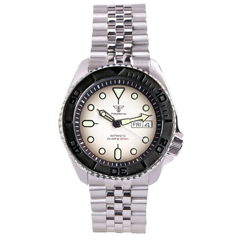 Diving Tandorio NH36 Week Date Steel Mechanical Watch Men 120clicks Bezel Chapter Ring 3.8 Crown 20ATM Waterproof SKX Mod Clock