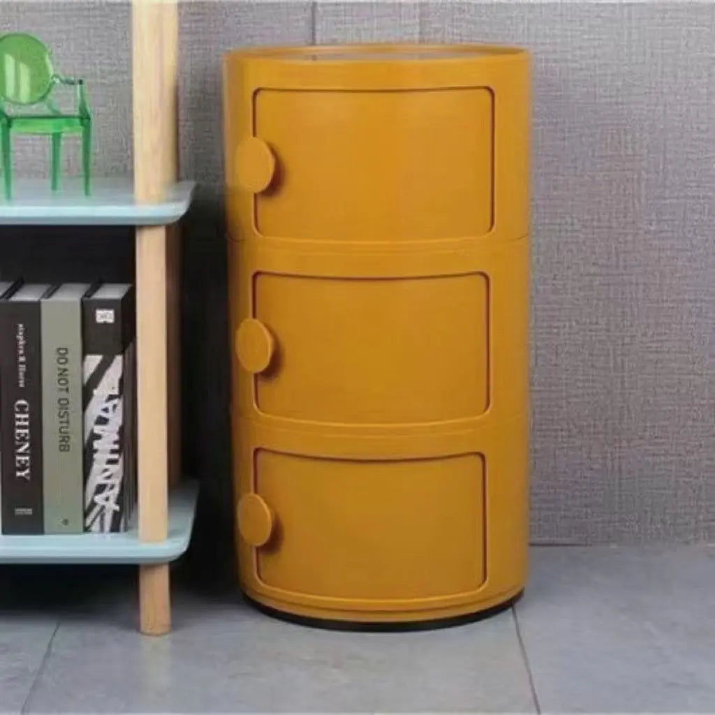 Plastic Round Bedside Nightstand with Drawers Practical Storage Box Cabinet Nightstand Chic Decor for Bedroom Living Room