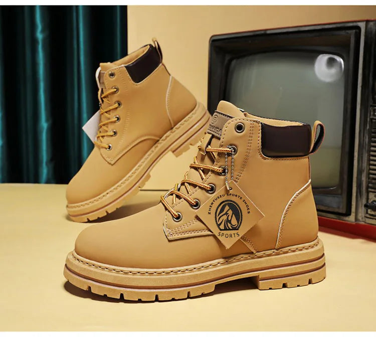 High Top Boots Men's Leather Shoes Fashion Motorcycle Ankle Boots for Men Winter Boots Man Shoes Lace-Up Botas Men Flat Sneakers