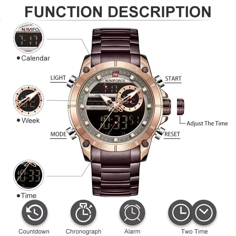 NAVIFORCE Luxury Original Sports Wrist Watch For Men Waterproof Digital Fashion Watches Male Relogio Masculino 9163 Free Shiping