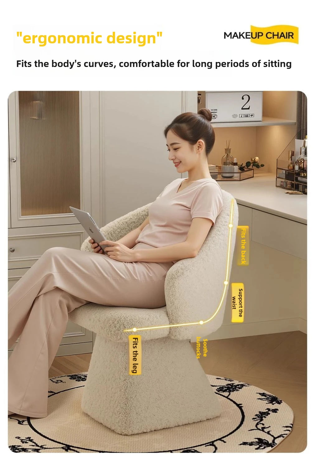 Dressing Table Chair, Rotatable Makeup Stool, Female Bedroom Princess, Light Luxury Nail Salon, Beauty Salon, Reception Chair